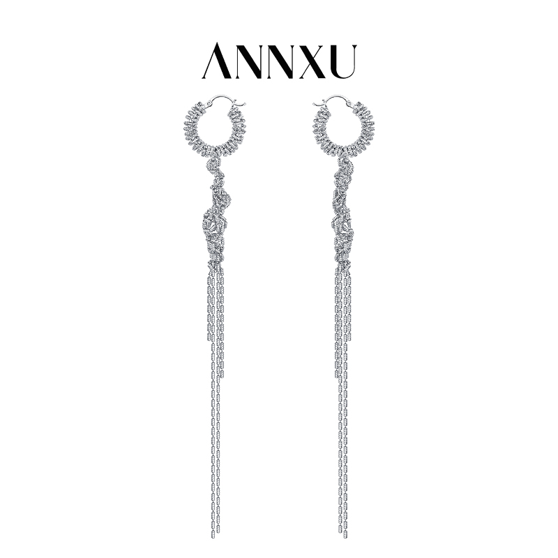 ANNXU 铜合金耳饰 光影织缕系列编织流苏耳环时尚气质小众设计感