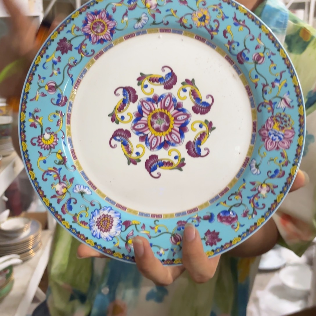 珐琅彩蓝色十英寸大盘1个【微瑕尾货】