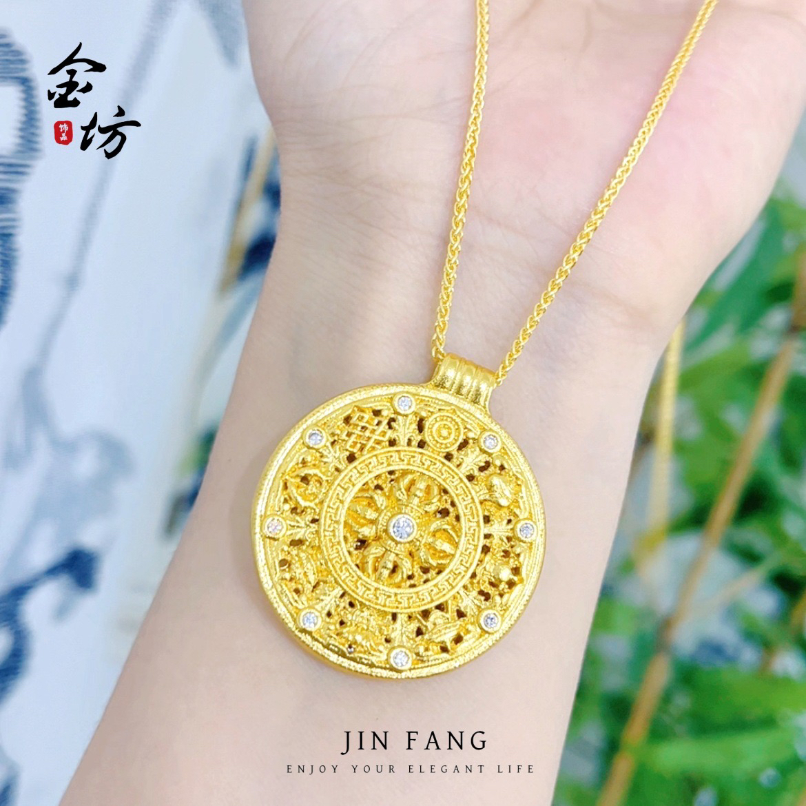 铜合金吊坠 韦雪同款金刚杵八宝罗盘吊坠新中式古法镂空挂坠女