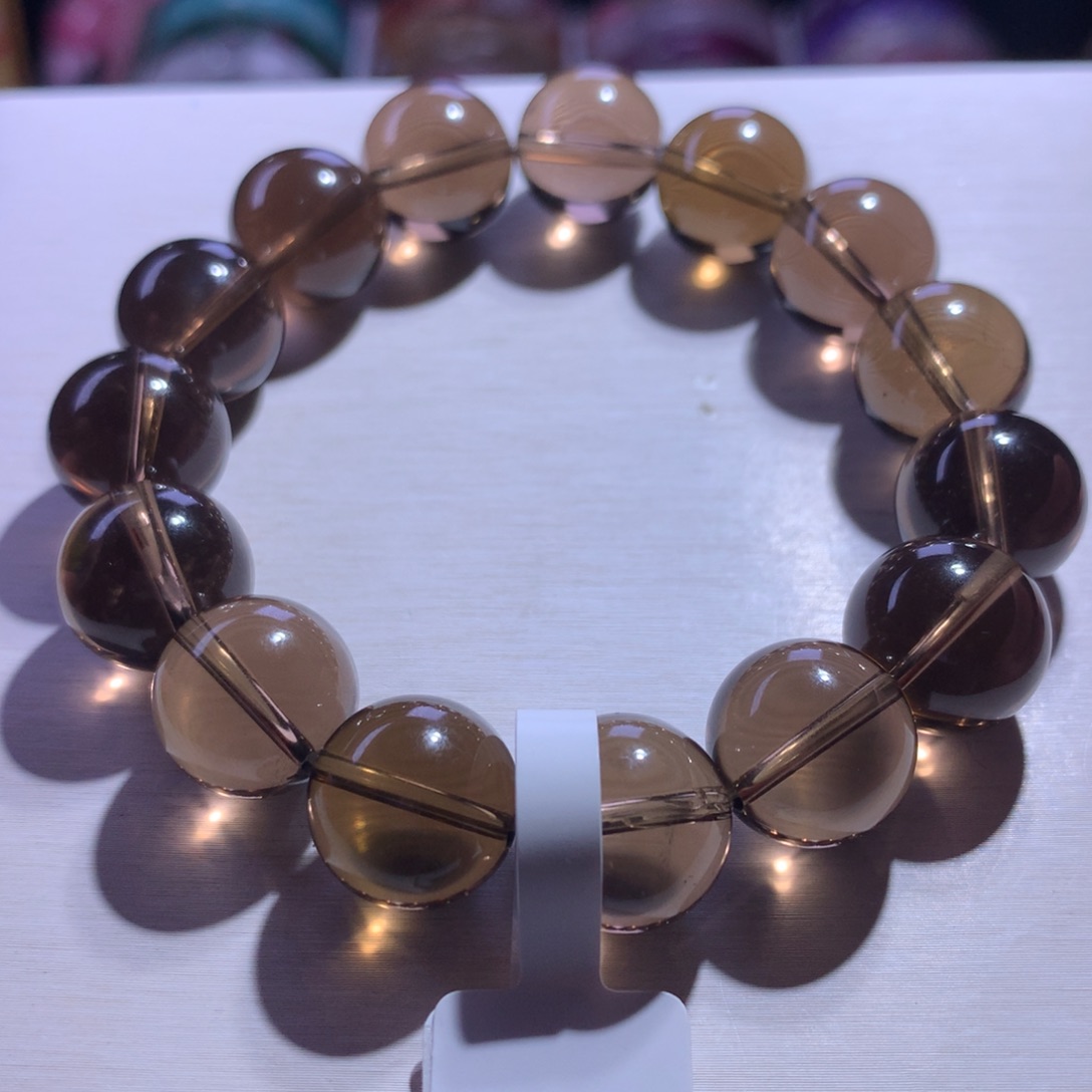 水晶手串银S925镶嵌茶晶14.2m