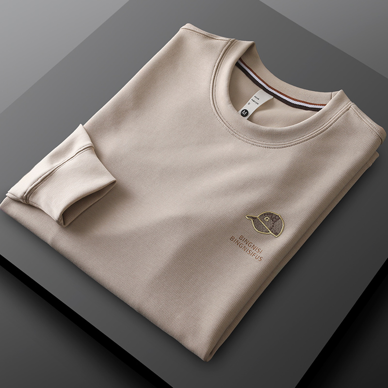 轻奢卫衣丝光棉白色男士长袖卫衣内搭打底衫T恤欧货男装外穿上衣