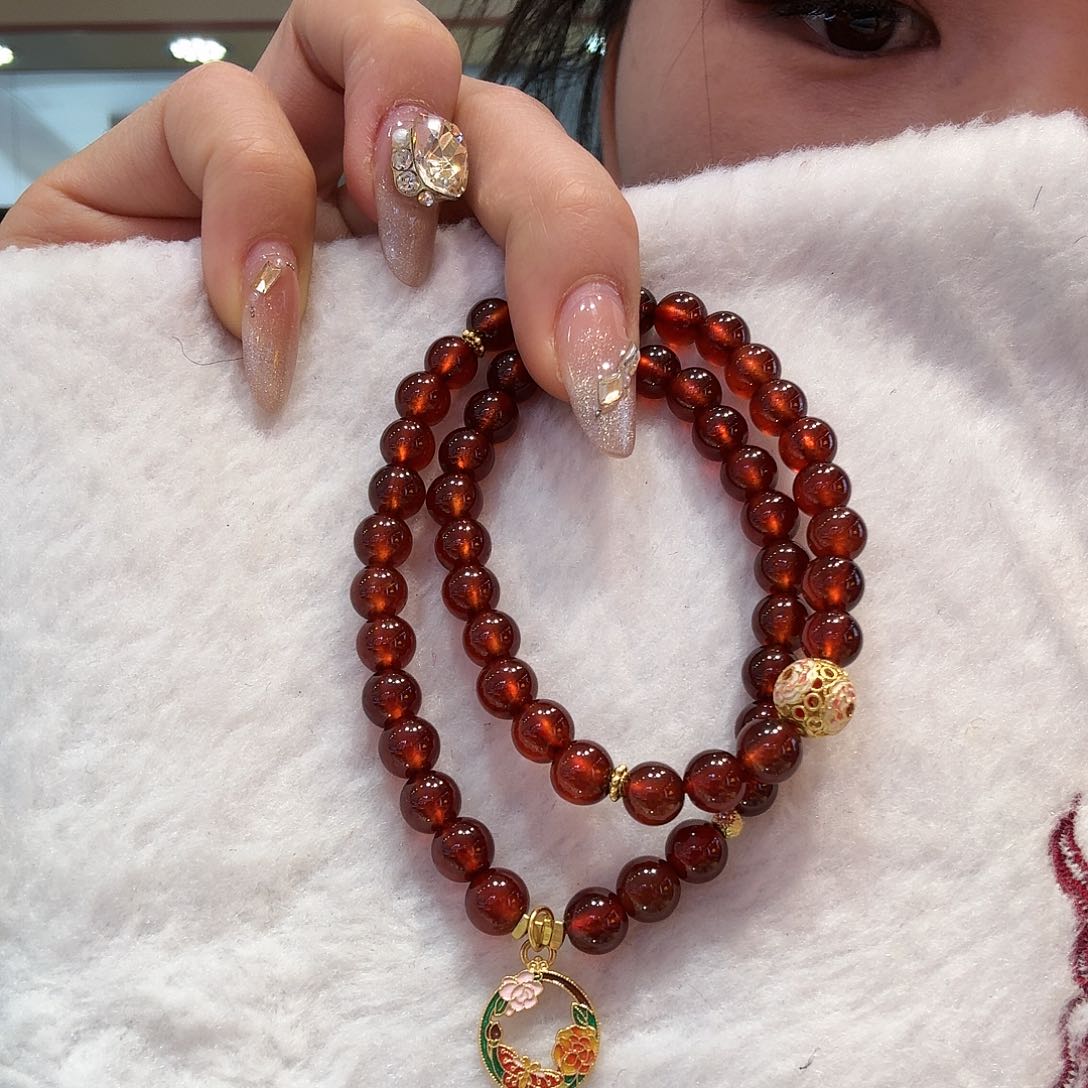 石榴石手链银S925镶嵌双圈