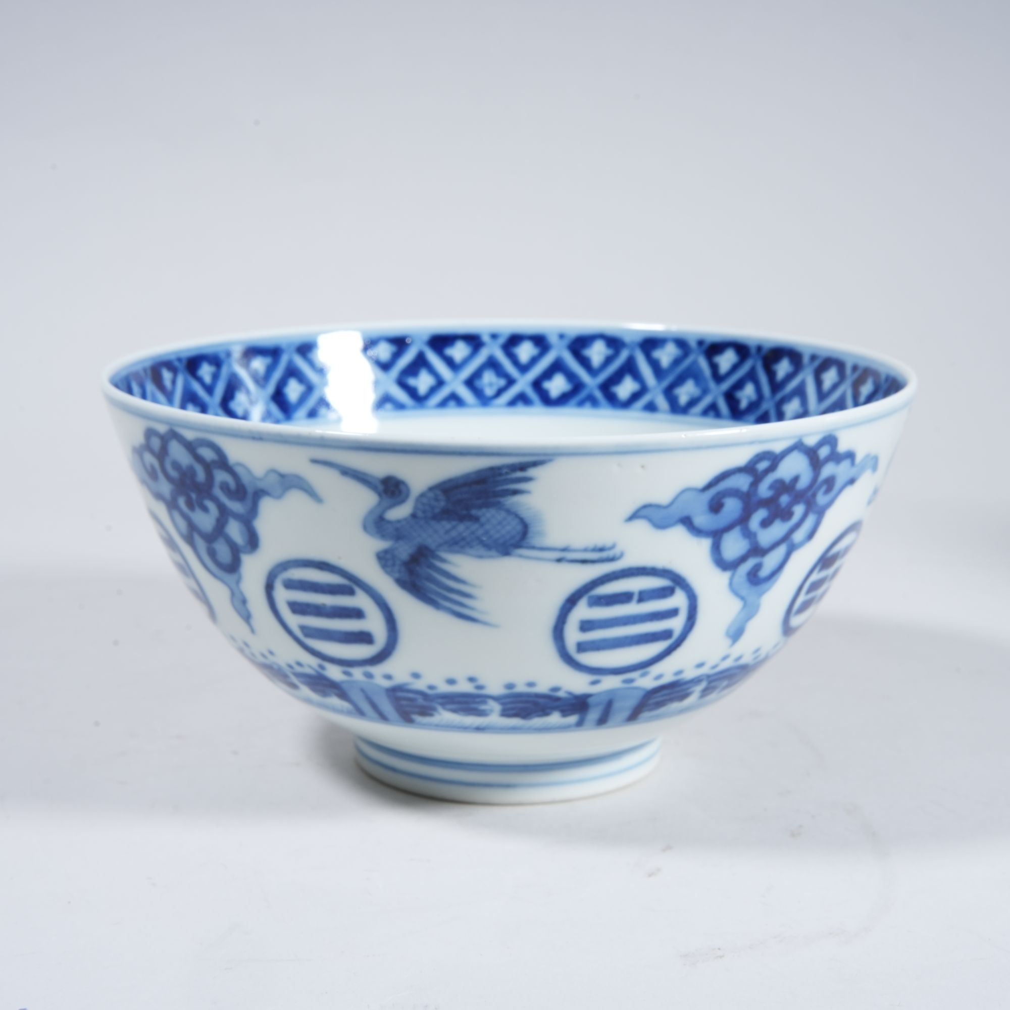 h035/清光绪(官窑) 青花云鹤八卦纹碗【华豫之门甄选】
