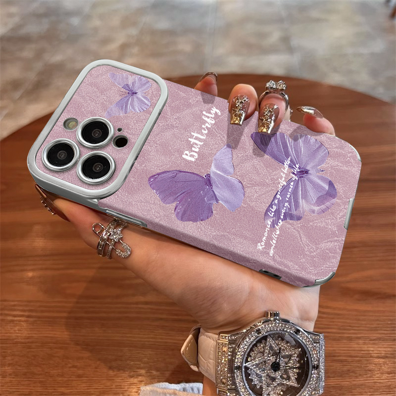 三只蝴蝶适用于苹果17VIVO华为OPPO小米iPhone16大视窗贴皮手机壳