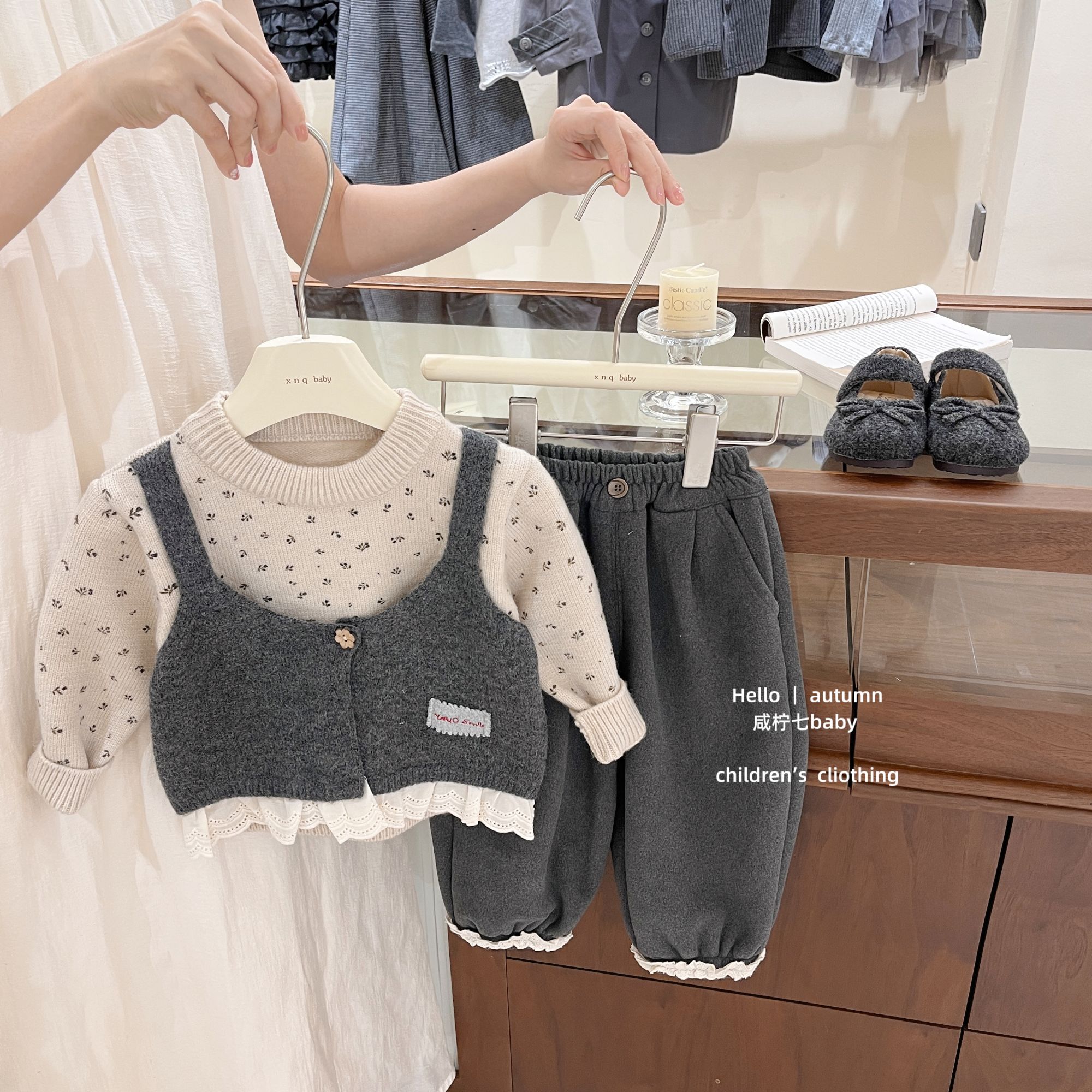 【咸柠七】女童毛衣秋冬款2025新款女宝假两件毛衣圆领毛线衣外套