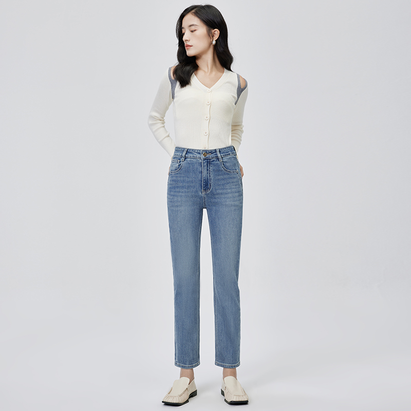 唯尚&2025春季牛仔裤小个子直筒九分裤高腰修身法棍烟管裤潮