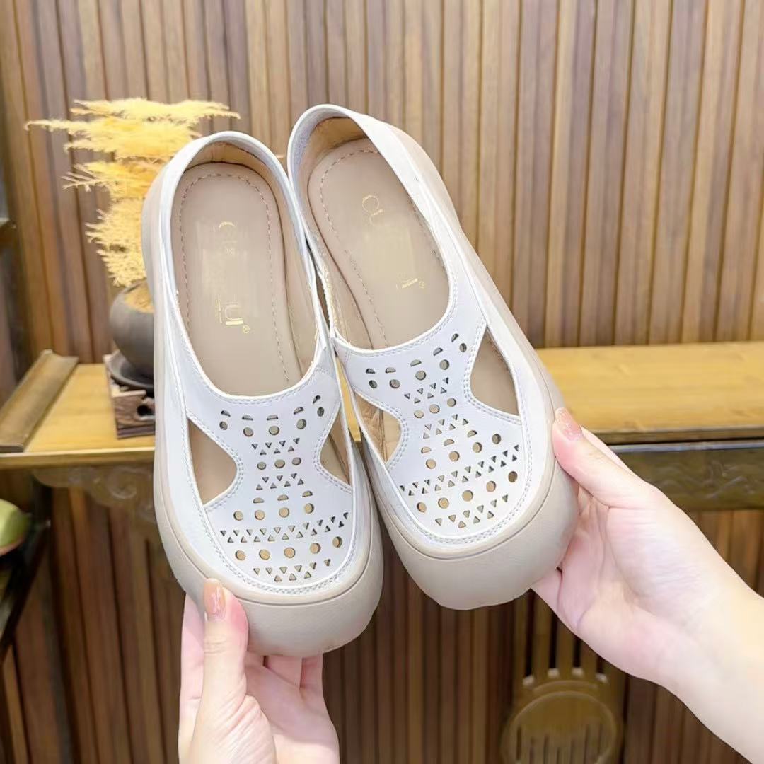 25337夏季包头休闲透气中老年圆头舒适民族风镂空软底软面洞洞鞋