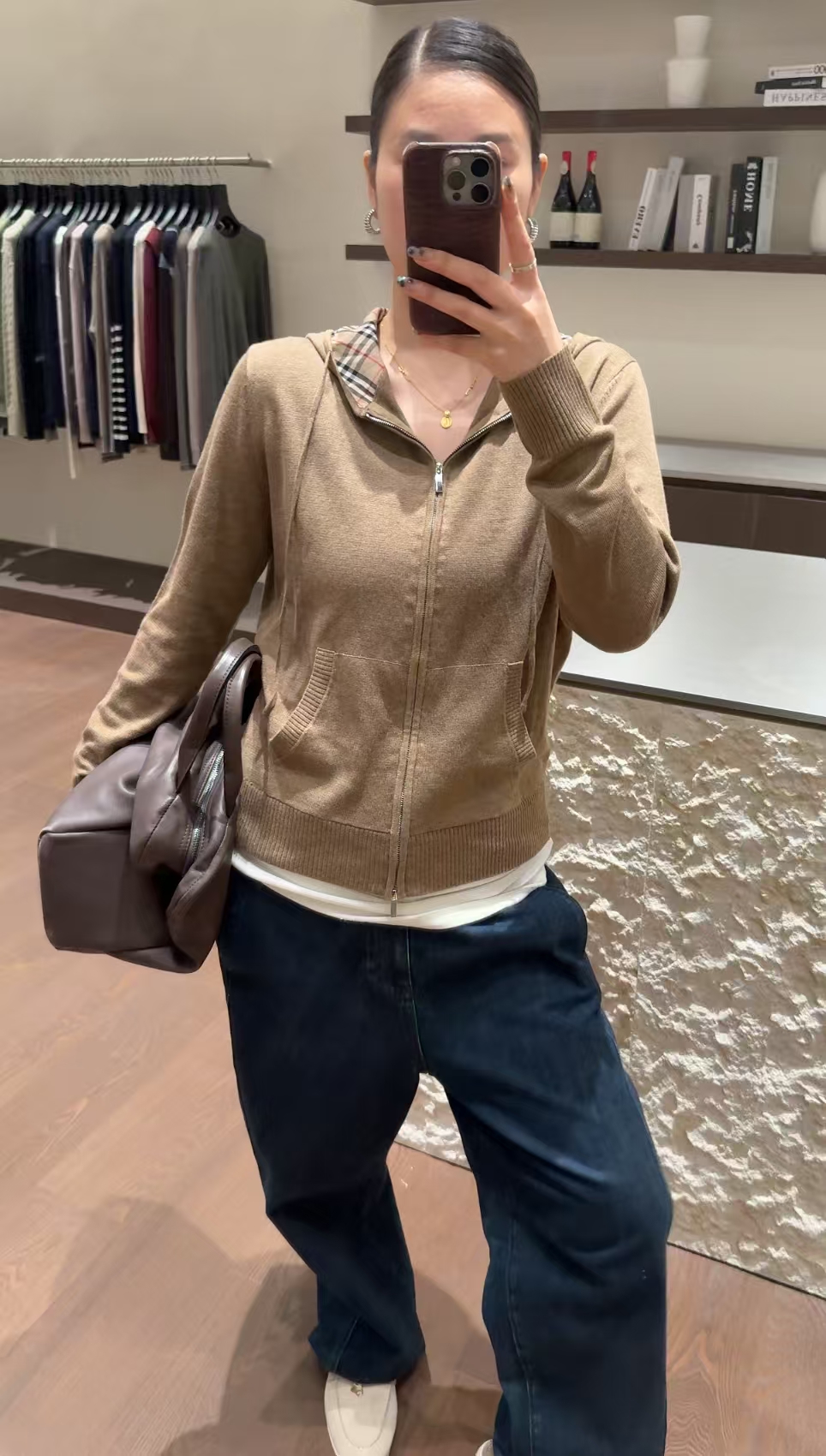 【YILI显瘦女装】时尚简约百搭老钱风针织连帽外套 Y2119