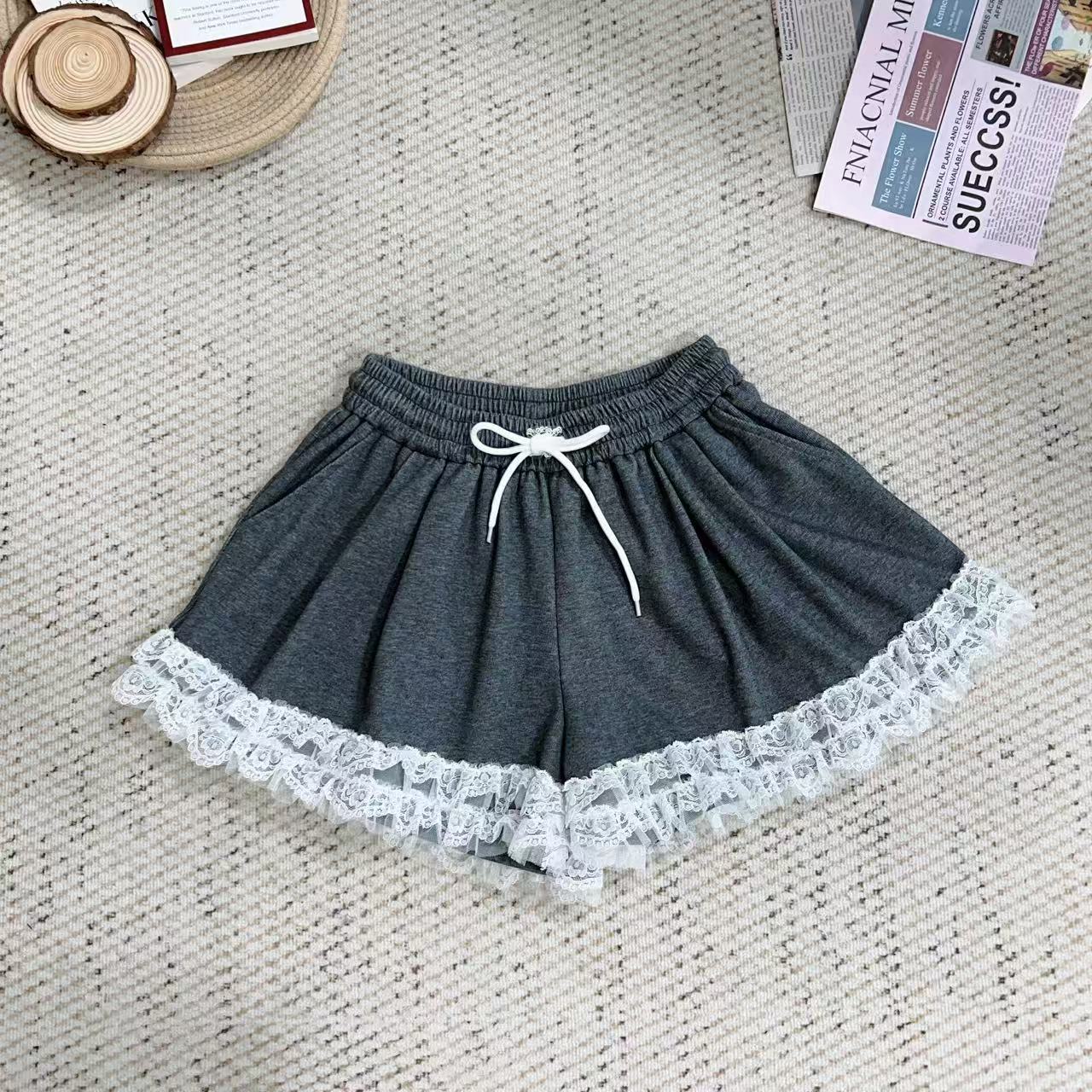 2025夏季新款做旧休闲蕾丝边短裤4094