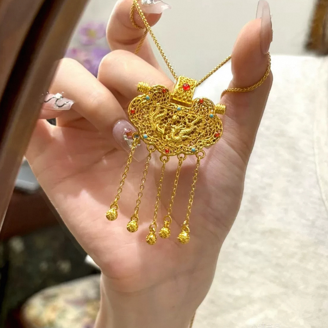 合金吊坠 天子门生珐琅彩国风古法龙凤呈祥流苏