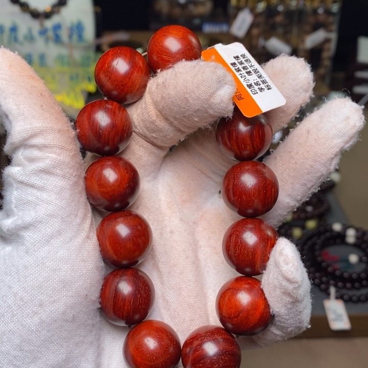 小叶紫檀手串/手链原汁原味1.86cm 鸡血红5星鳞底泥料53g