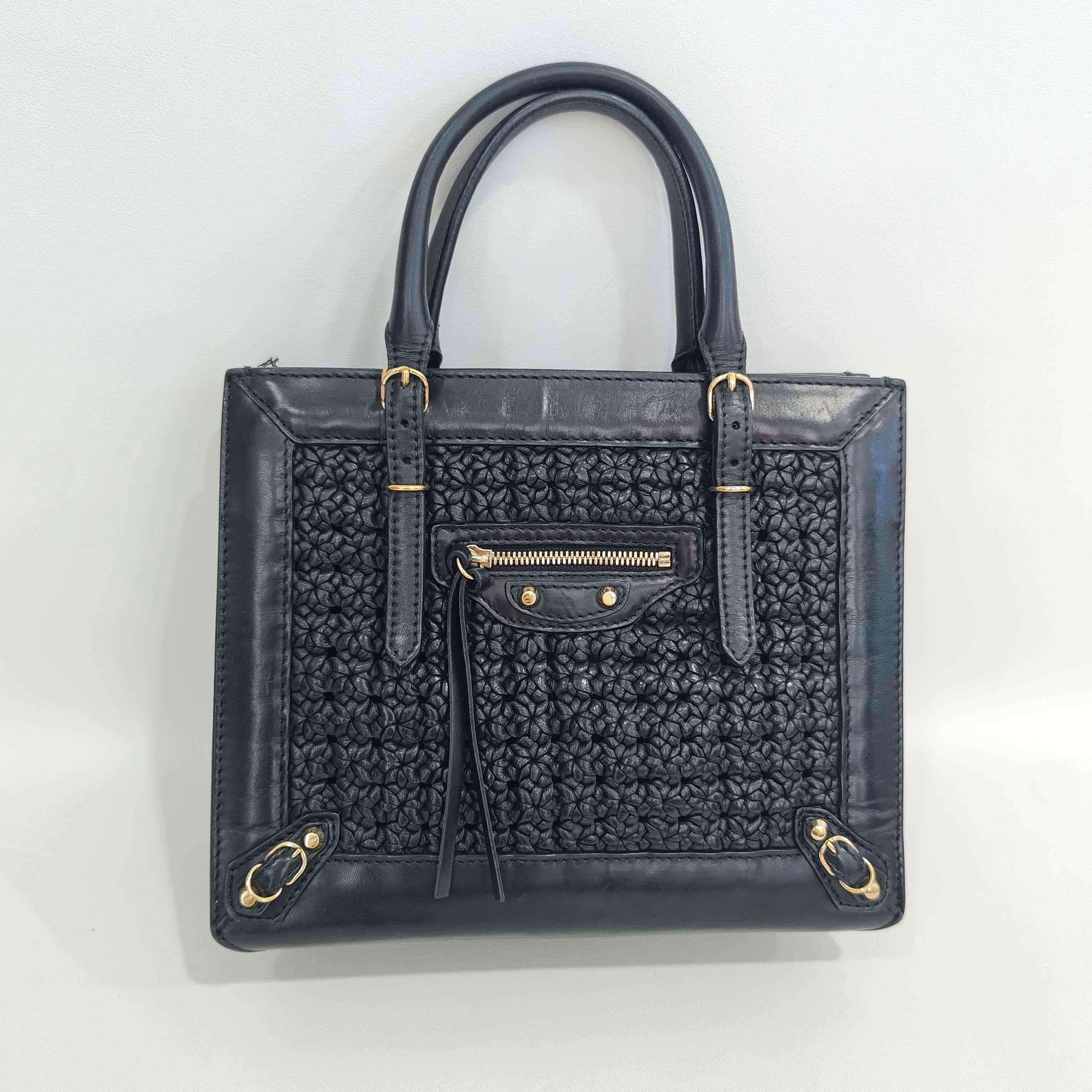 95新 Balenciaga/巴黎世家 捐金沉珠/编织机车黑色