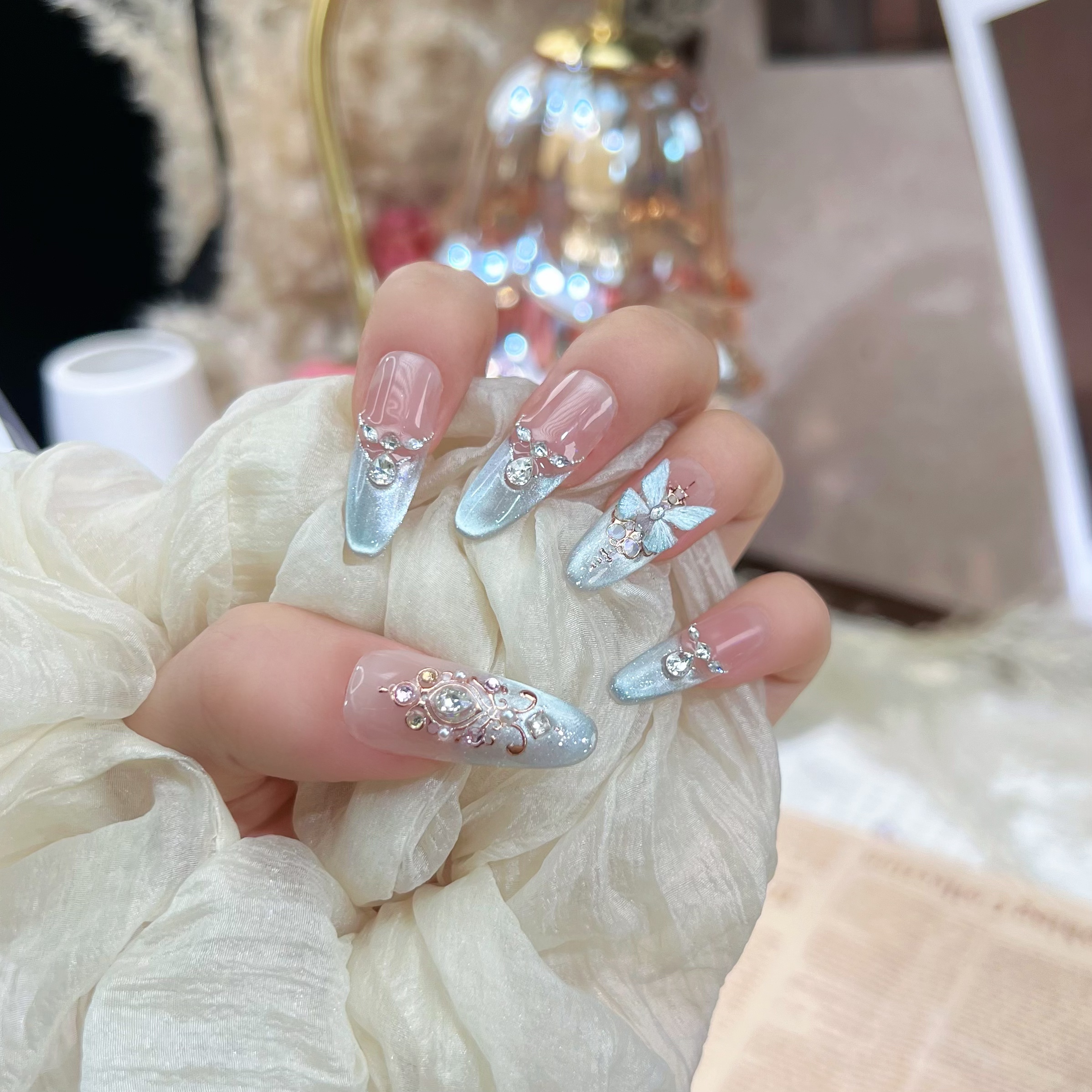 【蝶舞星空】轻奢显白猫眼渐变纯手工穿戴甲穿戴光疗甲秋冬必备爆款