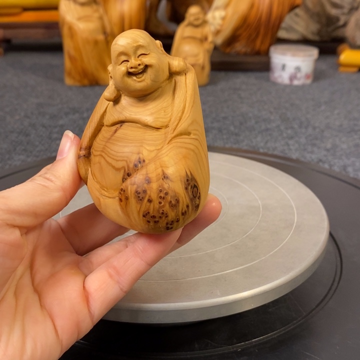 柏木（崖柏）太行崖柏留疤弥勒佛手把件小摆件