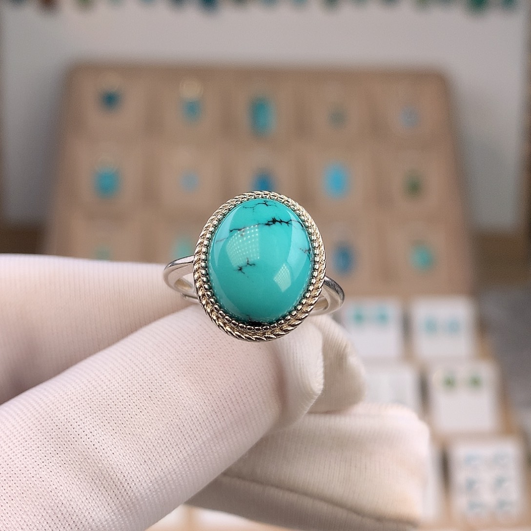 绿松石银S925镶嵌戒指