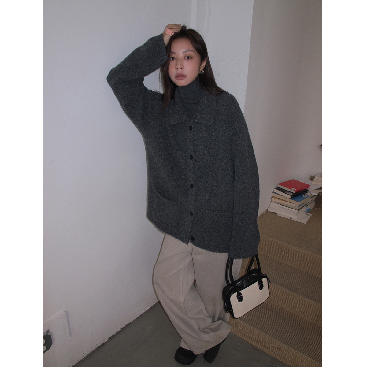 SIXI四喜家 秋日舒服挂 软糯翻领毛衣开衫女秋冬加厚针织衫外套