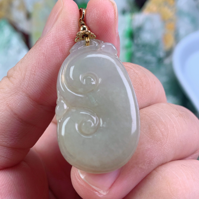缅甸天然A货翡翠冰润如意吊坠36.2-21.8-4.2aa