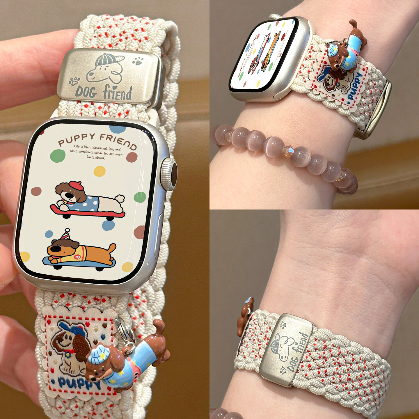 【立体挂饰】适用苹果手表S11/10尼龙编织磁吸表带applewatch9/8/