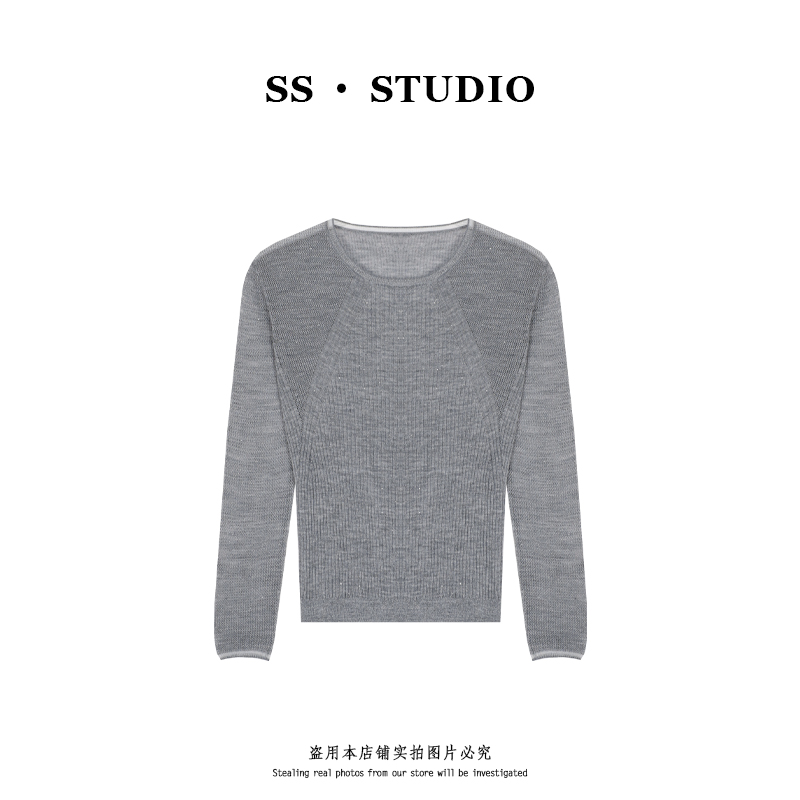 【SUSU】早秋新款镂空气质长袖修身显瘦圆领针织打底衫SS-5694
