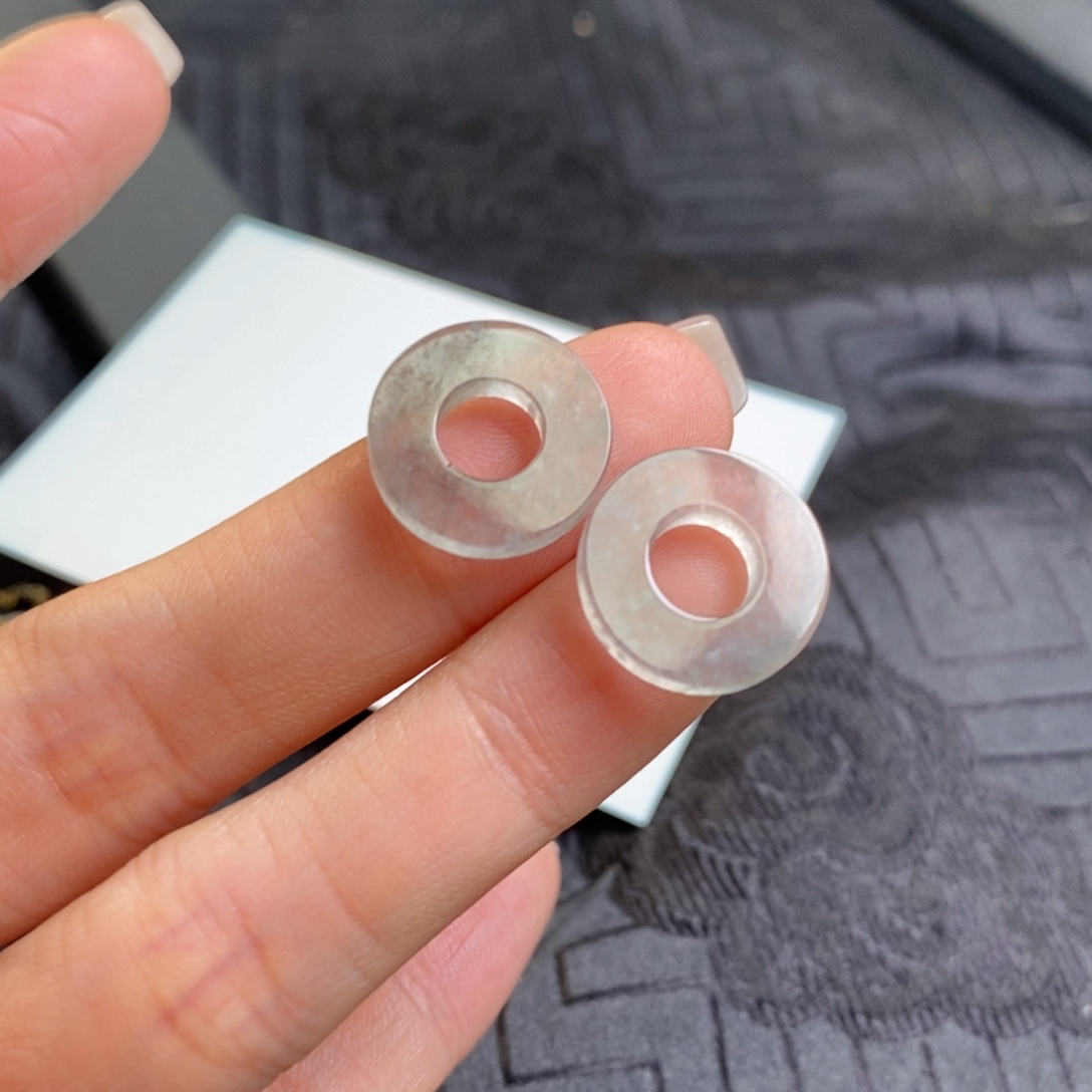 翡翠未镶嵌耳饰高冰乌鸡甜甜圈