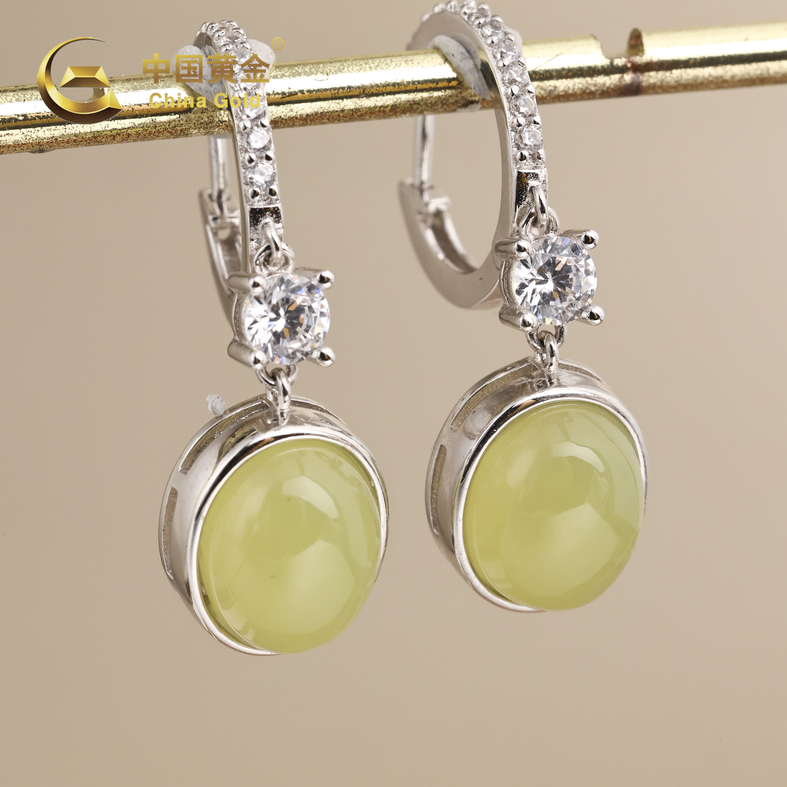 【中国黄金】赫熹 | 和田玉*耳饰*S925银镶嵌-R2067-臻