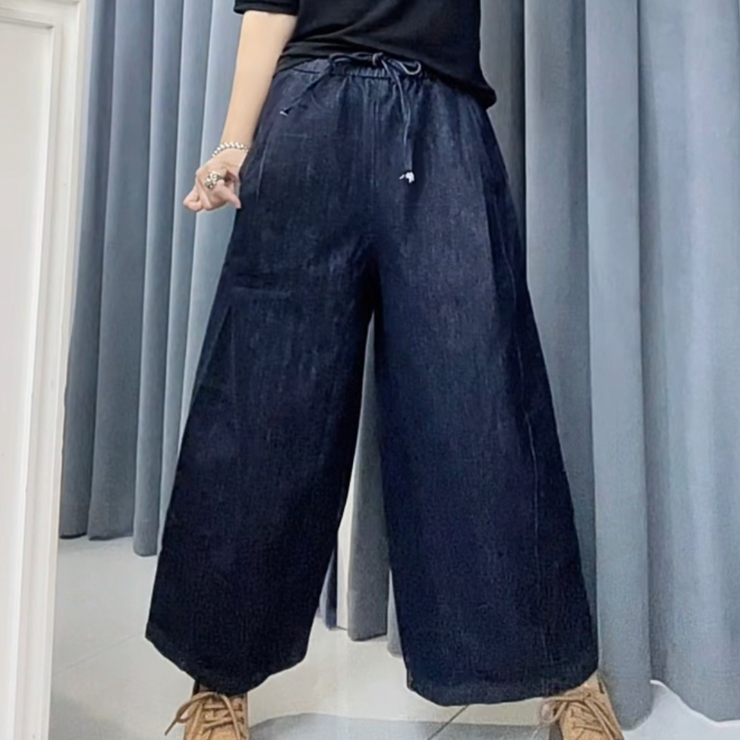 牛仔宽松休闲文艺拼接裙裤原制原味设计阔腿裤