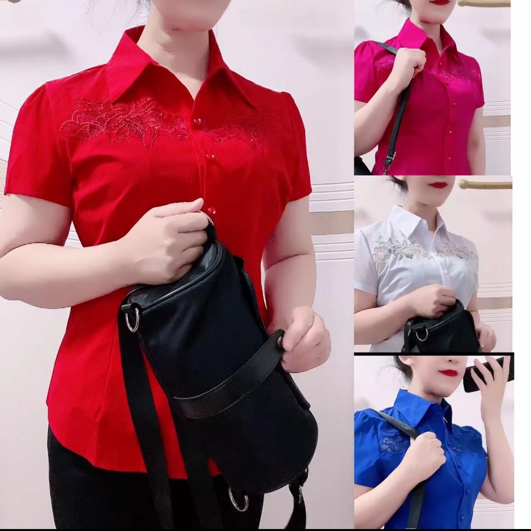 2105款短袖刺绣衬衫洋气百搭减龄