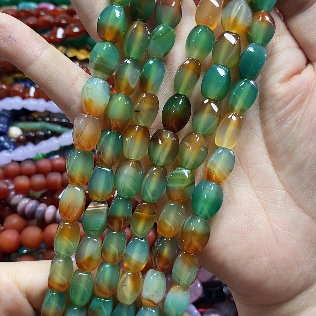 玛瑙/玉髓未镶嵌珠宝半成品孔雀玛瑙扭珠一条卡8*12mm