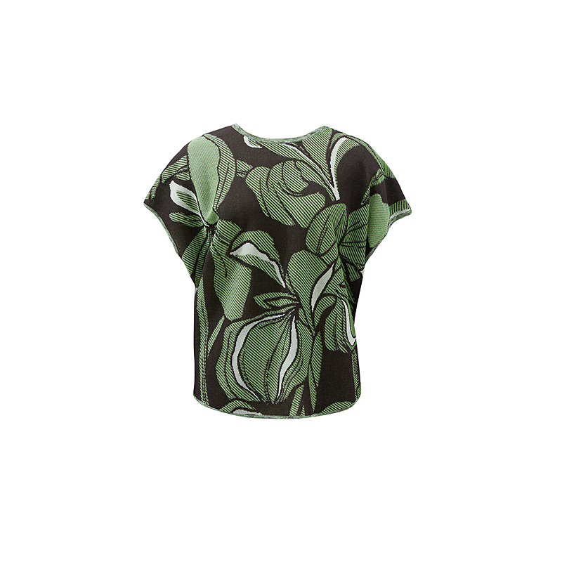 【小江精选】ZHUCHONGYUN2025春圆领绿色提花针织上衣