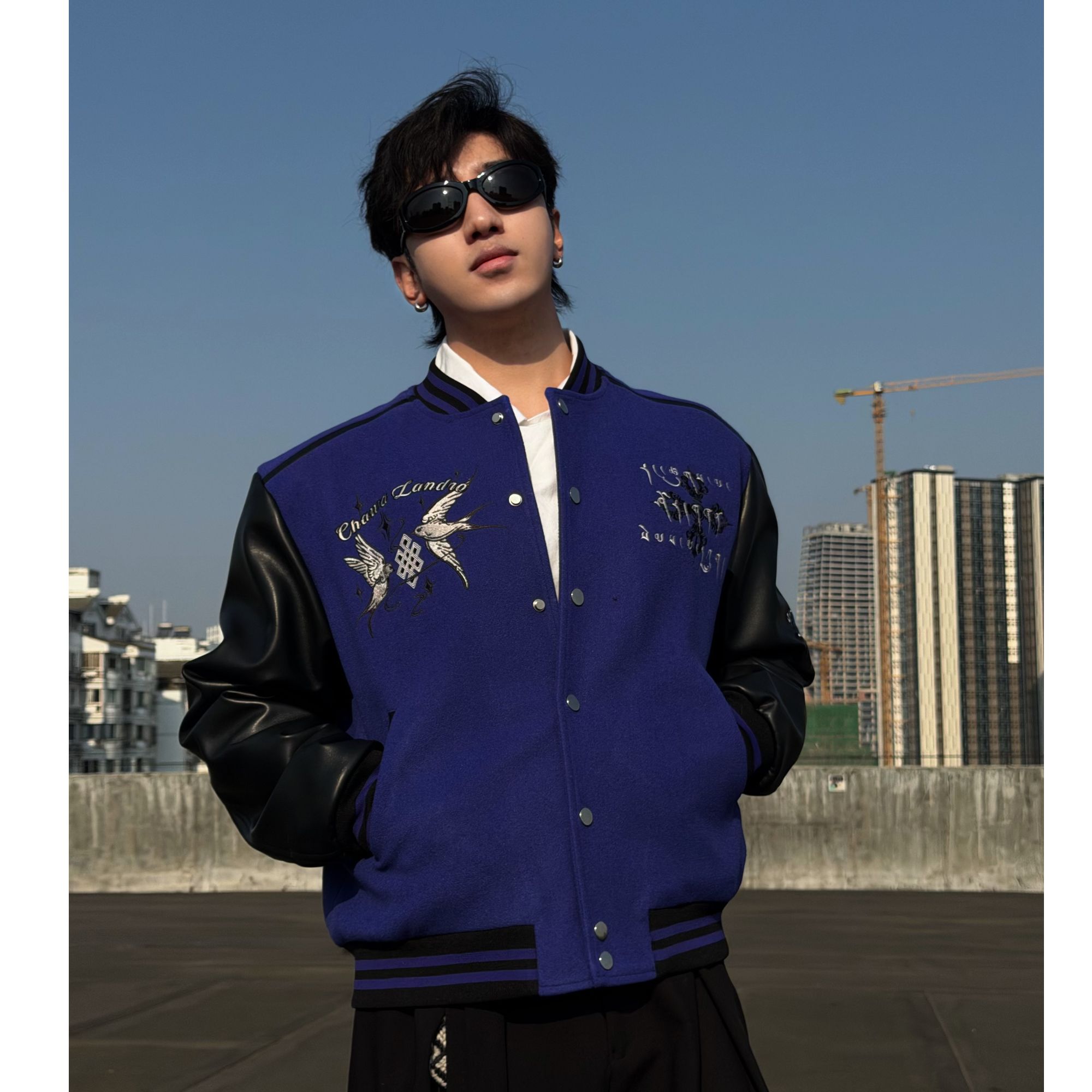 CHAWALANDRO夏瓦兰卓冬季新款保暖加厚棉服潮牌刺绣棒球服外套