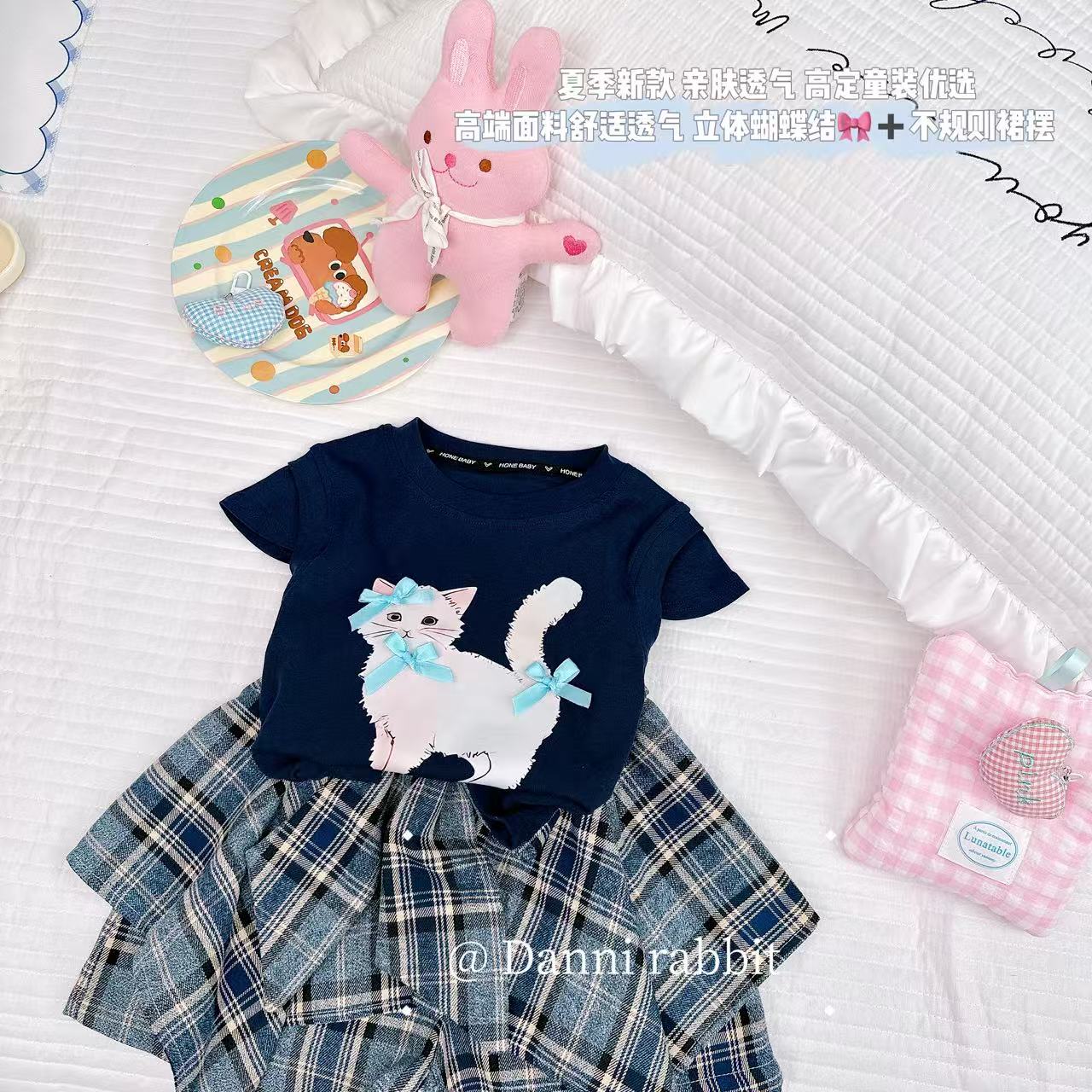 【Dannirabbit】*超可爱蝴蝶结猫咪女童套装*X-7443