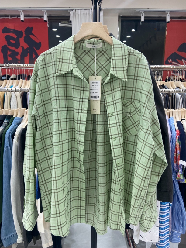 发发财绿格子衬衫