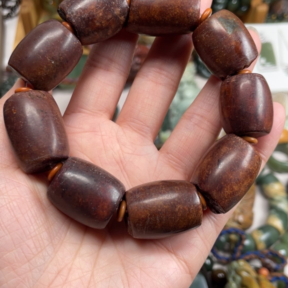 【闪购商品】岫岩河磨玉（透闪石质玉）手链未镶嵌古*