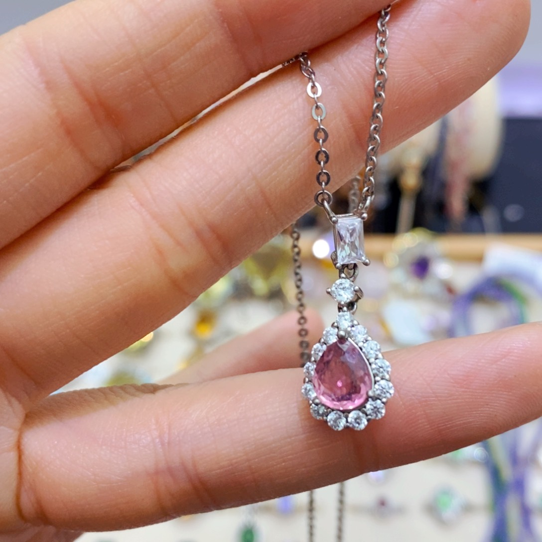 碧玺颈饰银S925镶嵌项链