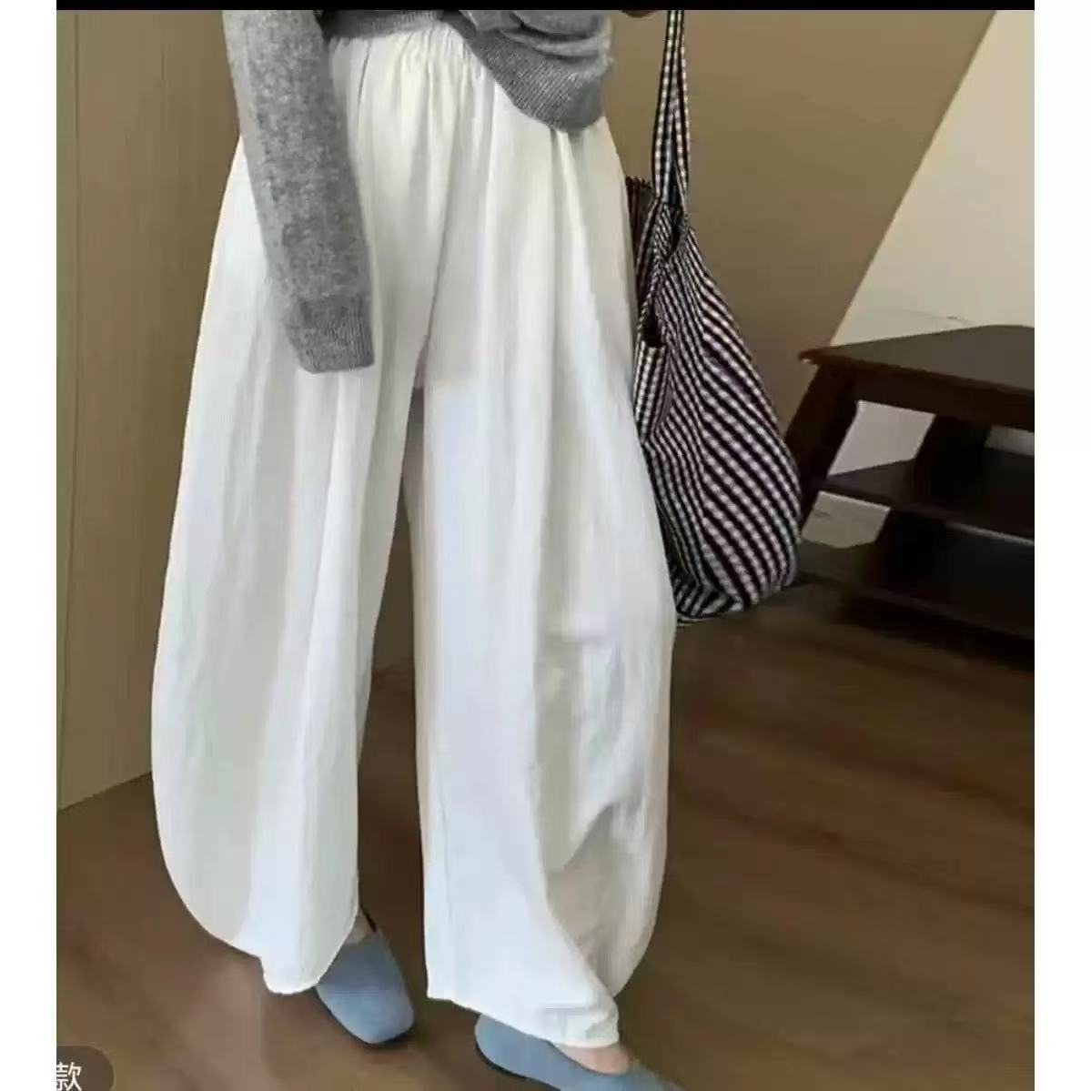 505999 韩版新款夏款时尚纯色百搭休闲夏季宽松抖抖丝滑长裤