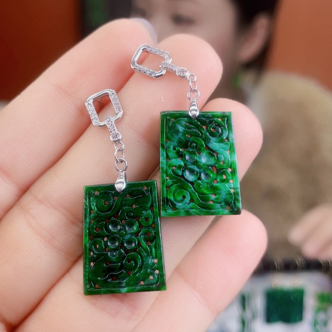 翡翠银S925镶嵌耳饰