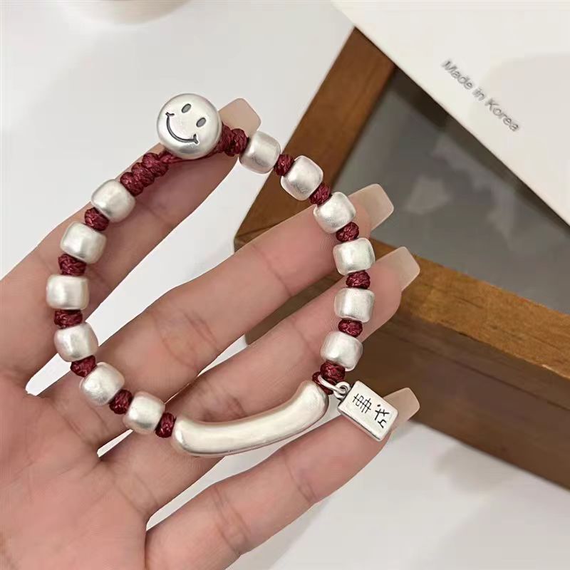 足银手链 goodlucky字母手链男女手工编织红绳子本命年足银999.9