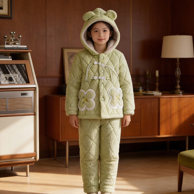 2025新款女童女孩睡衣冬季儿童加厚款三层夹棉珊瑚绒宝宝家居服92