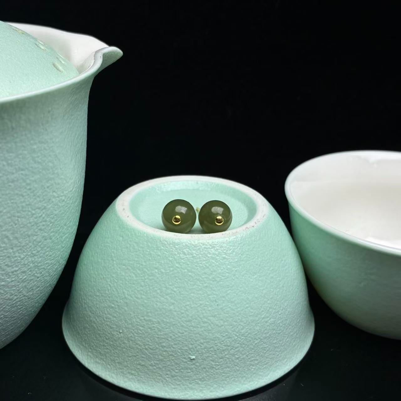 和田玉圆珠耳钉【小北质检】ZJH75Z156多样性发一