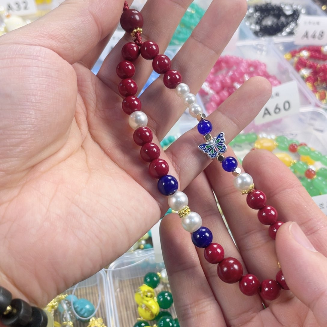 檀香紫檀（小叶紫檀）手串银S925镀金镶嵌