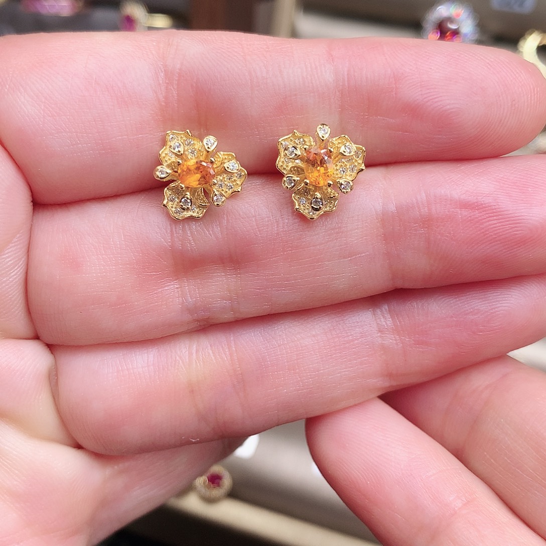 A***伶石榴石（芬达石）银S925镶嵌耳饰