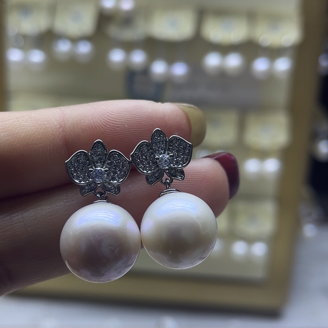 淡水珍珠耳饰银S925镶嵌