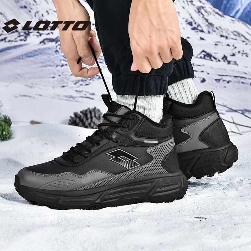 乐途加绒户外徒步登山鞋冬款皮面防水减震防滑上班通勤男纯黑鞋子商品图