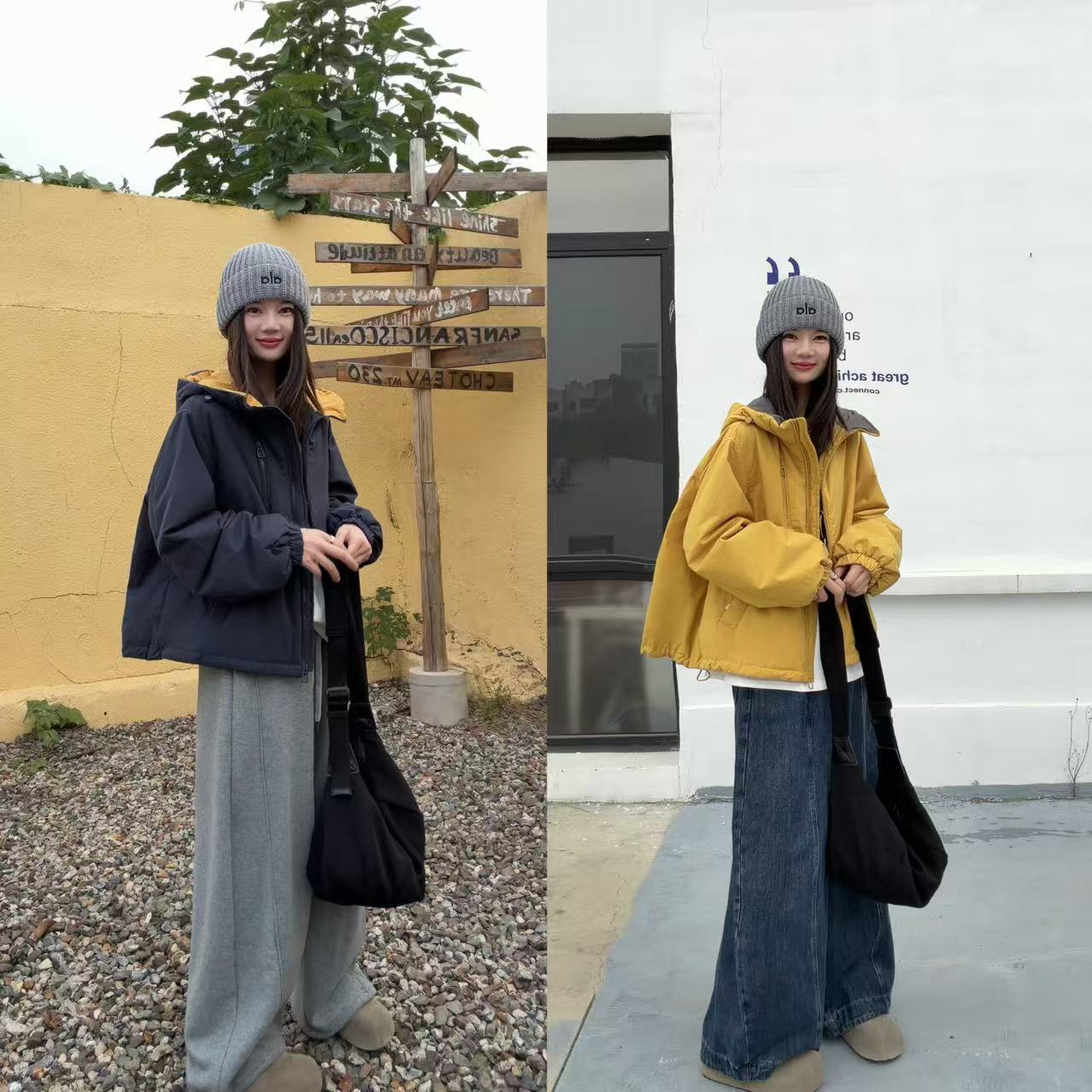 【SI MO】25158冬季新款休闲百搭撞色帽棉衣外套