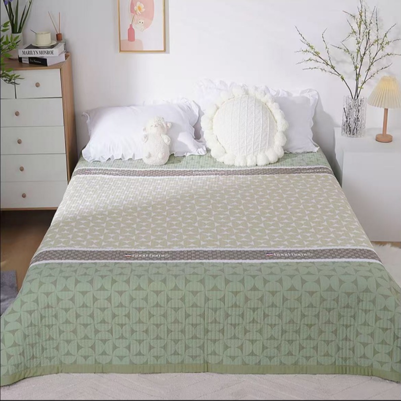 【蒂凡-绿】高端轻奢风A类四季水洗棉绗缝床盖防滑防溜榻榻米炕单
