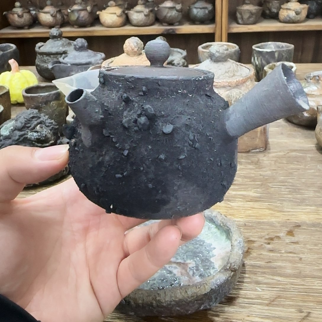 手工柴烧拉坯侧把壶