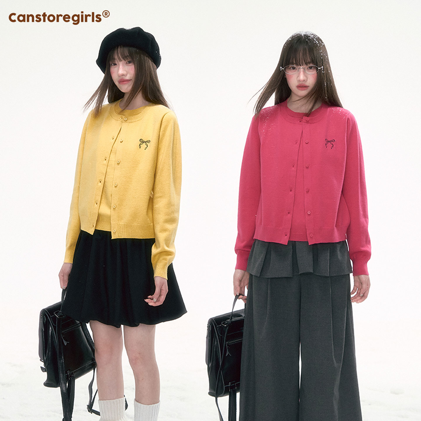 罐头士多所 '少女心事'冬季新款甜系软糯感绣花假两件针织开衫