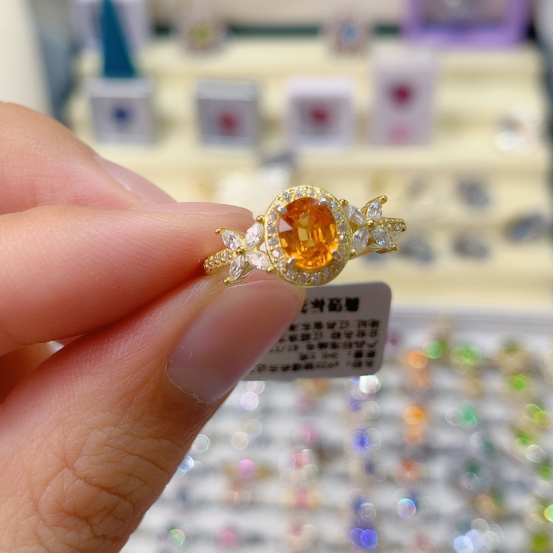 石榴石（芬达石）银S925镶嵌戒指