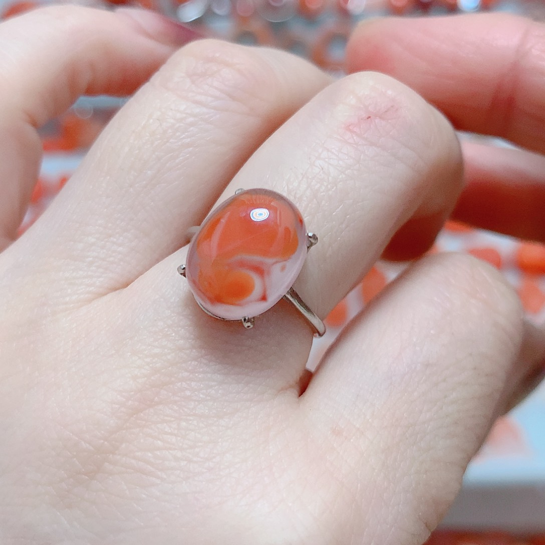 南红玛瑙戒指银S925镶嵌