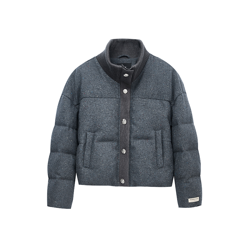 【达人专属】罗纹彩点拼接羽绒服W9016